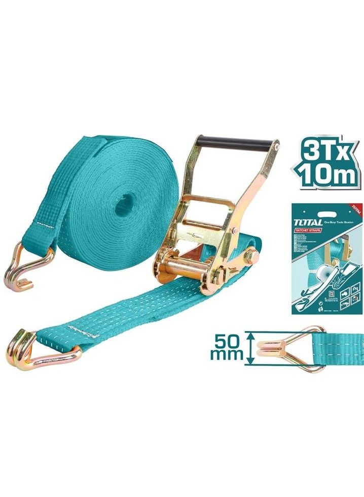 TOTAL THTRS3101 50mm/2" Width Double Hooks, Ratchet Strap  Lashing Belt 3 Ton 10 Meter Length  - Image 3