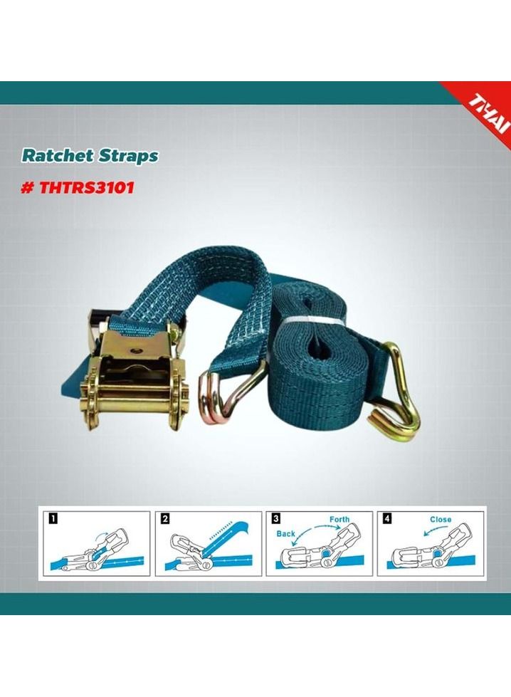 TOTAL THTRS3101 50mm/2" Width Double Hooks, Ratchet Strap  Lashing Belt 3 Ton 10 Meter Length  - Image 5