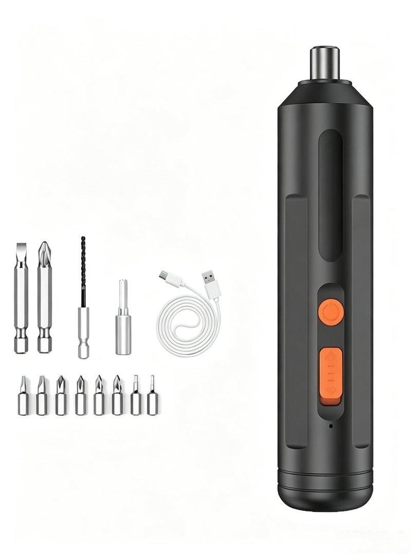 Manual/Automatic Electric Screwdriver - Rechargeable Household Straight-Handle Screwdriver with Type-C Fast Charging, 15-Piece Bit Set - Furniture Assembly / Digital Repair Tool - Image 1
