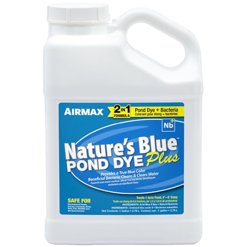 Airmax Pond Dye Plus, Nature's Blue Colorant & Natural Beneficial Bacteria, Large Pond & Lake Water Clarifier & Color Treatment, Shade Plants & Algae from Sunlight, Fish & Livestock Safe, 1 Gallon - Image 1