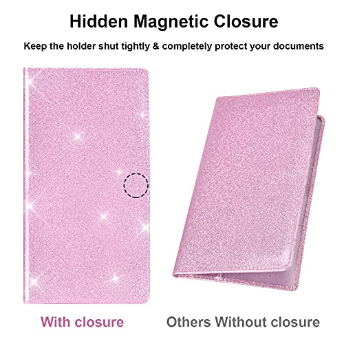 Cacturism Car Registration and Insurance Holder, Car Accessories Vehicle Glove Box Car Organizer Men Women Wallet Case with Magnetic Shut for Cards, Essential Document, Driver License, Bling Pink - Image 5