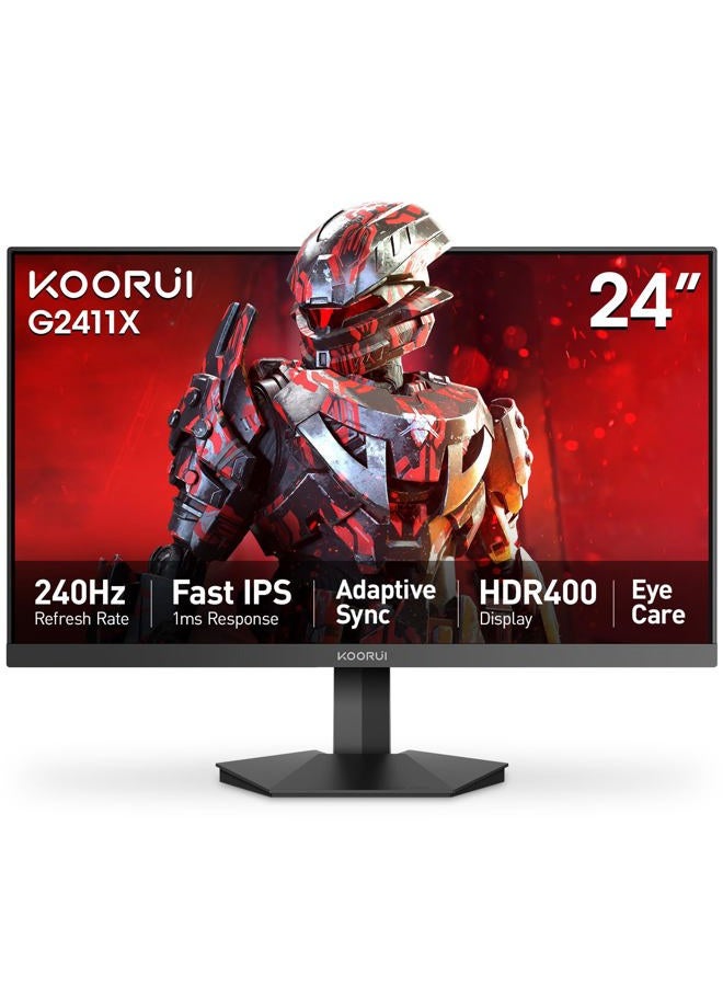 KOORUI شاشة ألعاب 24 بوصة، 165 هرتز، FHD 1920x1080، 1 مللي ثانية، IPS، متوافقة مع FreeSync G-sync، قابلة للتعديل، رعاية العين، قابلة للتعليق على الحائط VESA (HDMI، DisplayPort) باللون الأسود - Image 1