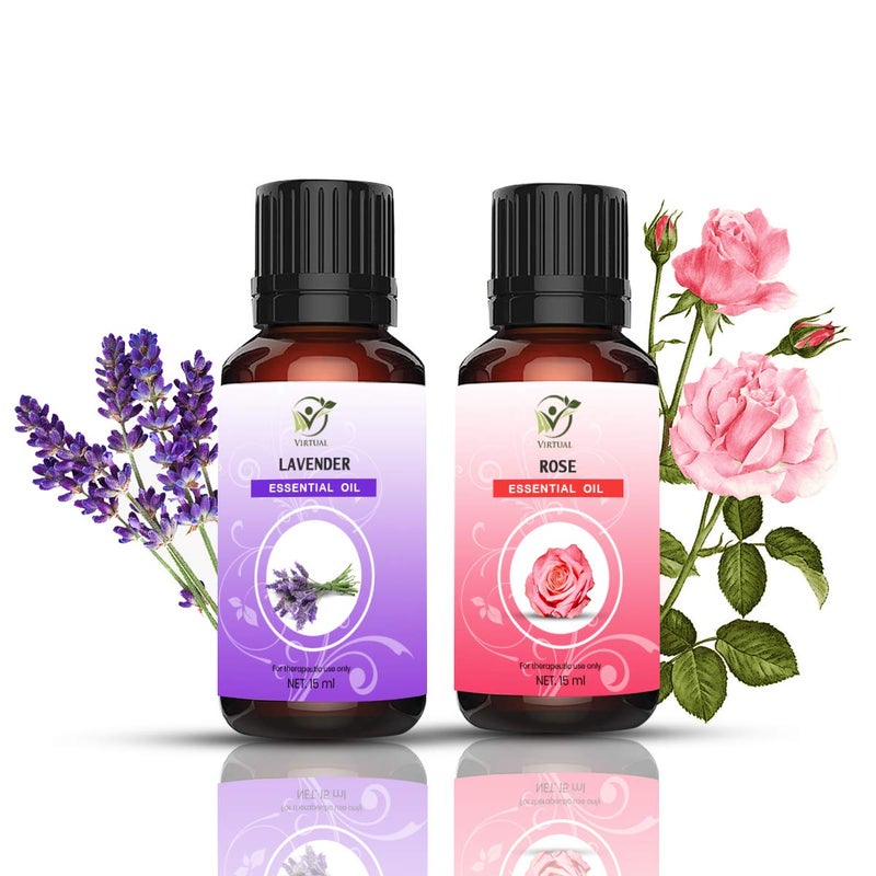 Virtual Virtual Pack of 2 Lavender Rose Essential Oil 100 Natural and Organic Essential Oil For Hair Skin Face 15MlEach - Image 1