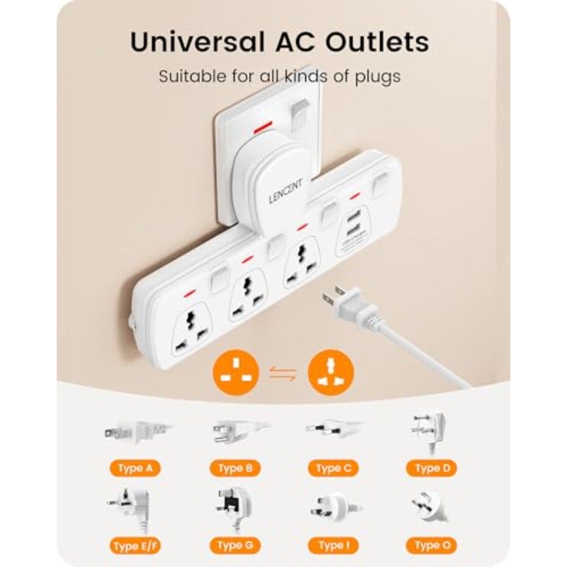 مقبس تمديد متعددة المآخذ مع 2 منفذ USB، مقبس كهربائي ثلاثي، شاحن حائط بسلك فيوز 13A، مقبس عالمي، محول، محطة شحن للاستخدام المنزلي، المكتب، المطبخ، مع مفتاح تشغيل فردي - Image 4