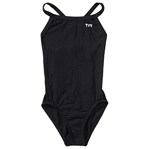 TYR Sport Girls' Solid Durafast Diamondback Swim Suit (Black, 24) - Image 1