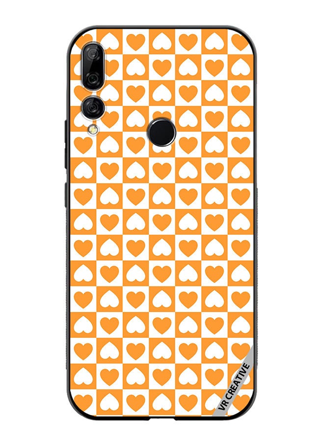 VR CREATIVE Protective Case Cover For Huawei Y9 Prime 2019 Seamless Pattern With White And Orange Checkerboard And Hearts Design Multicolour - Image 1