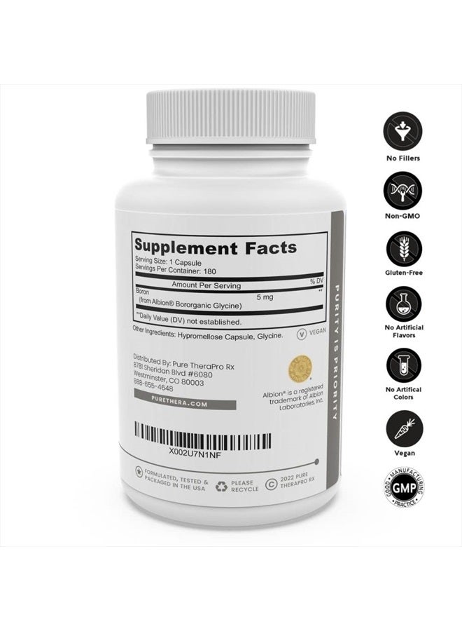 Pure TheraPro Rx Bio Boron, 5mg/Capsule, 180 Capsules, Bororganic Glycine Boron Supplements for Men & Women, Vegan Mineral Supplements for Bones, Cardiovascular Function & Immunity Support - Image 4