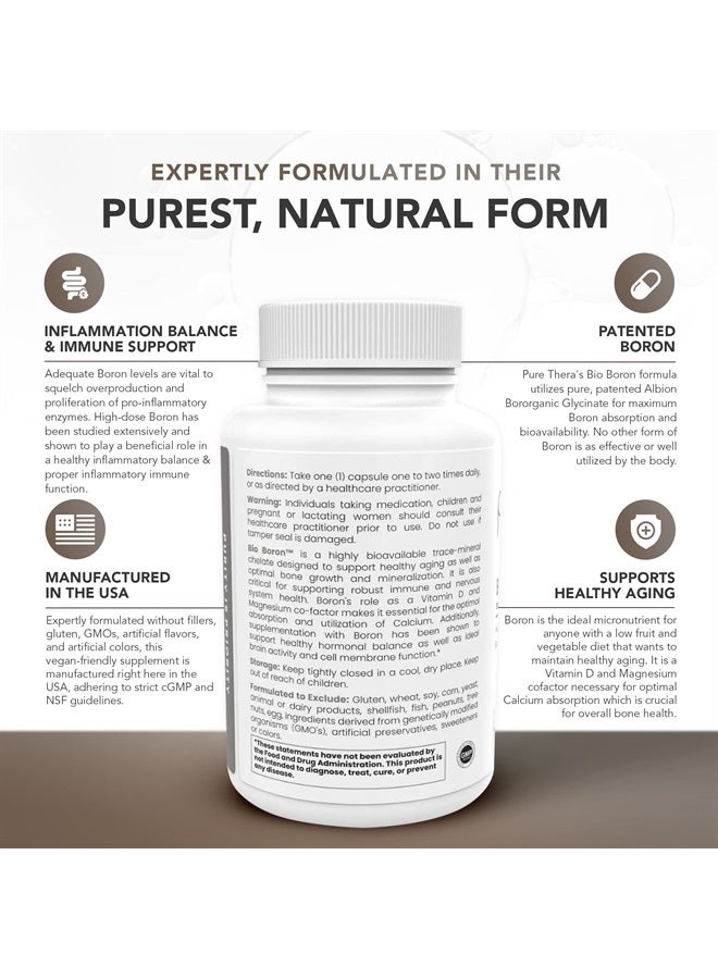 Pure TheraPro Rx Bio Boron, 5mg/Capsule, 180 Capsules, Bororganic Glycine Boron Supplements for Men & Women, Vegan Mineral Supplements for Bones, Cardiovascular Function & Immunity Support - Image 3