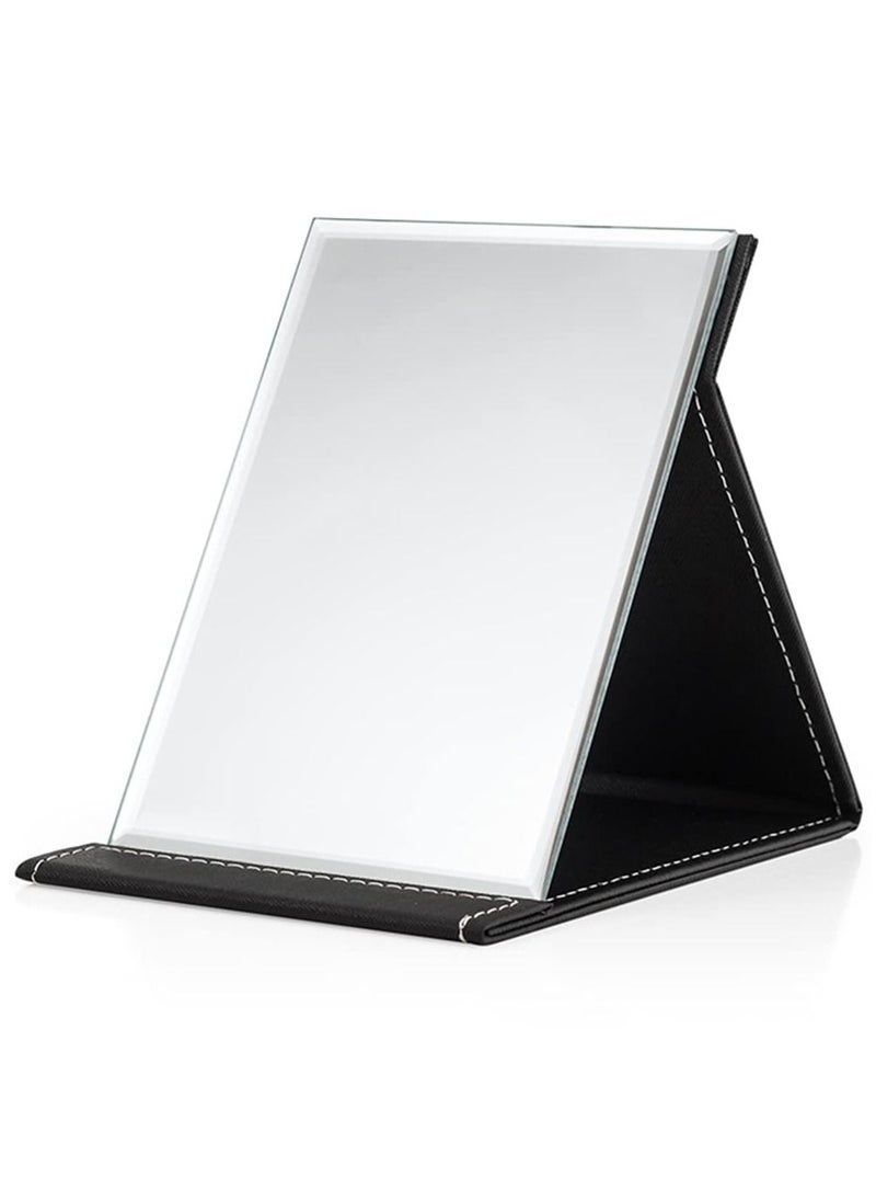 SYOSI - Portable Folding Vanity Mirror, Desktop Makeup Mirror with Adjustable Stand, PU Leather Travel Mirror for Camping, Home - Image 1