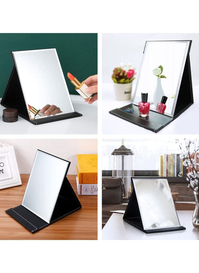 SYOSI - Portable Folding Vanity Mirror, Desktop Makeup Mirror with Adjustable Stand, PU Leather Travel Mirror for Camping, Home - Image 1