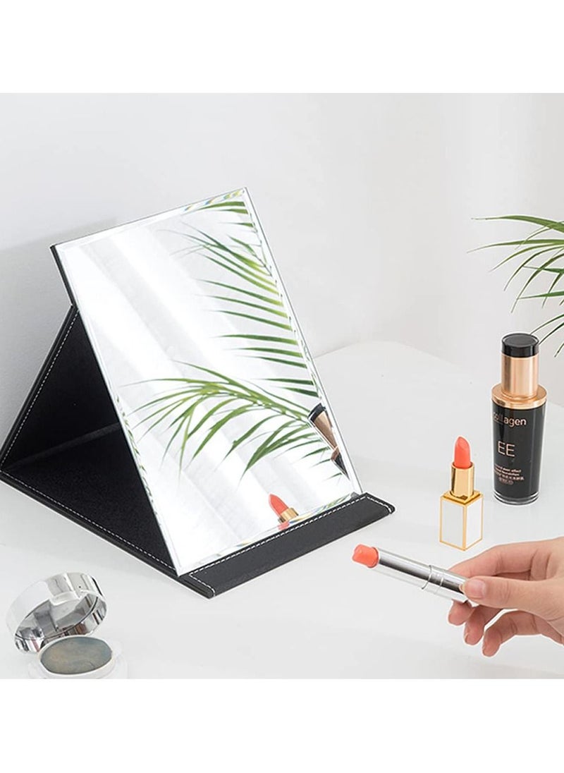 SYOSI - Portable Folding Vanity Mirror, Desktop Makeup Mirror with Adjustable Stand, PU Leather Travel Mirror for Camping, Home - Image 1