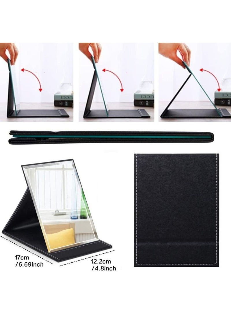 SYOSI - Portable Folding Vanity Mirror, Desktop Makeup Mirror with Adjustable Stand, PU Leather Travel Mirror for Camping, Home - Image 1