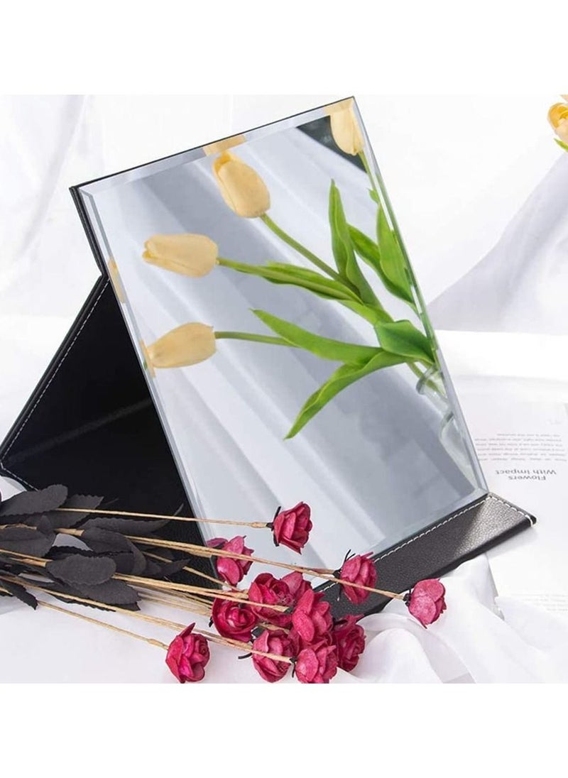 SYOSI - Portable Folding Vanity Mirror, Desktop Makeup Mirror with Adjustable Stand, PU Leather Travel Mirror for Camping, Home - Image 1