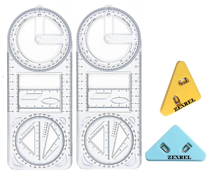 ZEXREL® Multifunctional Geometric Ruler Multifunctional Student Math Ruler Transparent Plastic Movable Drawing Template Measuring Math Ruler Tool Multifunction Geometric Ruler for School Student- (2) - Image 1