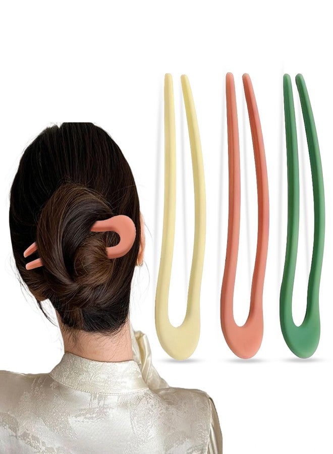 Lykaa 3 Pcs Magic Grip Hair Pins For Women Hair Juda Pins Bun U Shaped Fork Hair pin Vintage Hairstyle Bride Matte Finish Bun Sticks Juda Pin | Durable Plastic Hair Accessories for Women & Girls Multicolour (Pack of 3) - Image 1