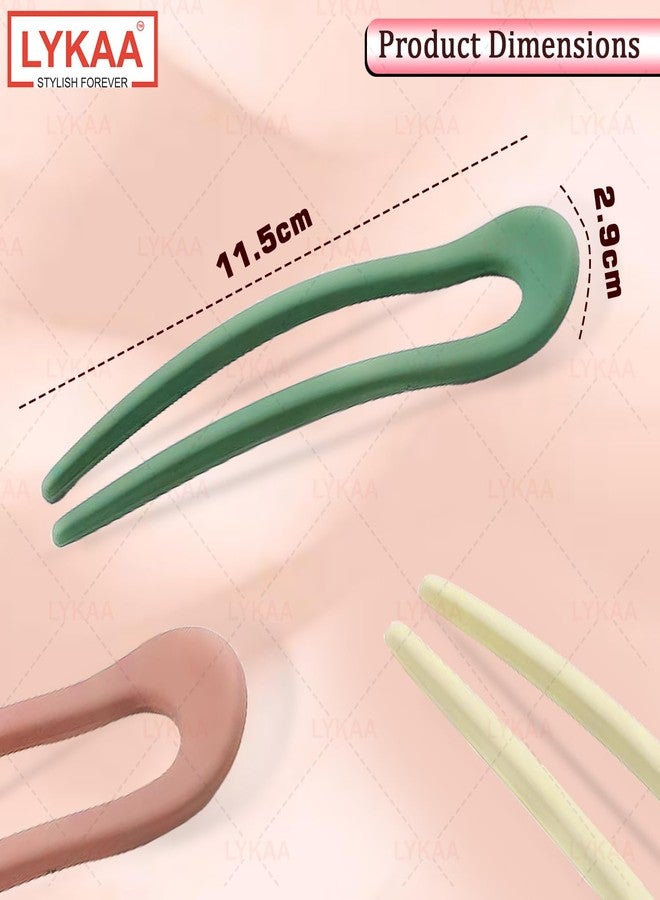 Lykaa 3 Pcs Magic Grip Hair Pins For Women Hair Juda Pins Bun U Shaped Fork Hair pin Vintage Hairstyle Bride Matte Finish Bun Sticks Juda Pin | Durable Plastic Hair Accessories for Women & Girls Multicolour (Pack of 3) - Image 2