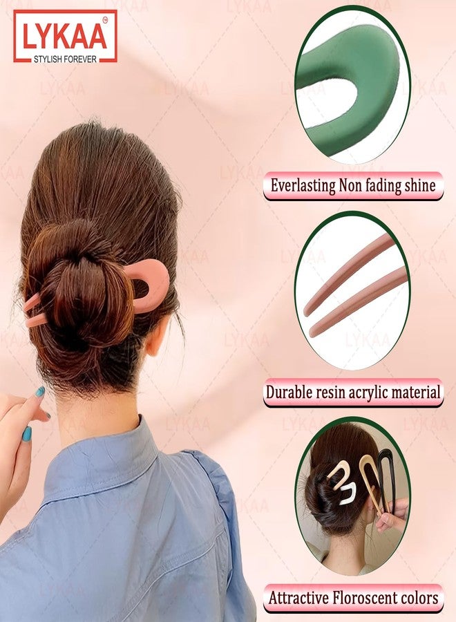 Lykaa 3 Pcs Magic Grip Hair Pins For Women Hair Juda Pins Bun U Shaped Fork Hair pin Vintage Hairstyle Bride Matte Finish Bun Sticks Juda Pin | Durable Plastic Hair Accessories for Women & Girls Multicolour (Pack of 3) - Image 3