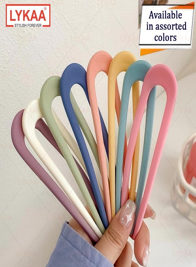 Lykaa 3 Pcs Magic Grip Hair Pins For Women Hair Juda Pins Bun U Shaped Fork Hair pin Vintage Hairstyle Bride Matte Finish Bun Sticks Juda Pin | Durable Plastic Hair Accessories for Women & Girls Multicolour (Pack of 3) - Image 4