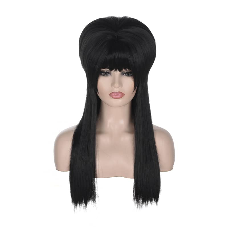 MORTICIA Beehive Vintage Women Wig  Long Curly Updo Victorian Fembot Funny Drag Wig Jet