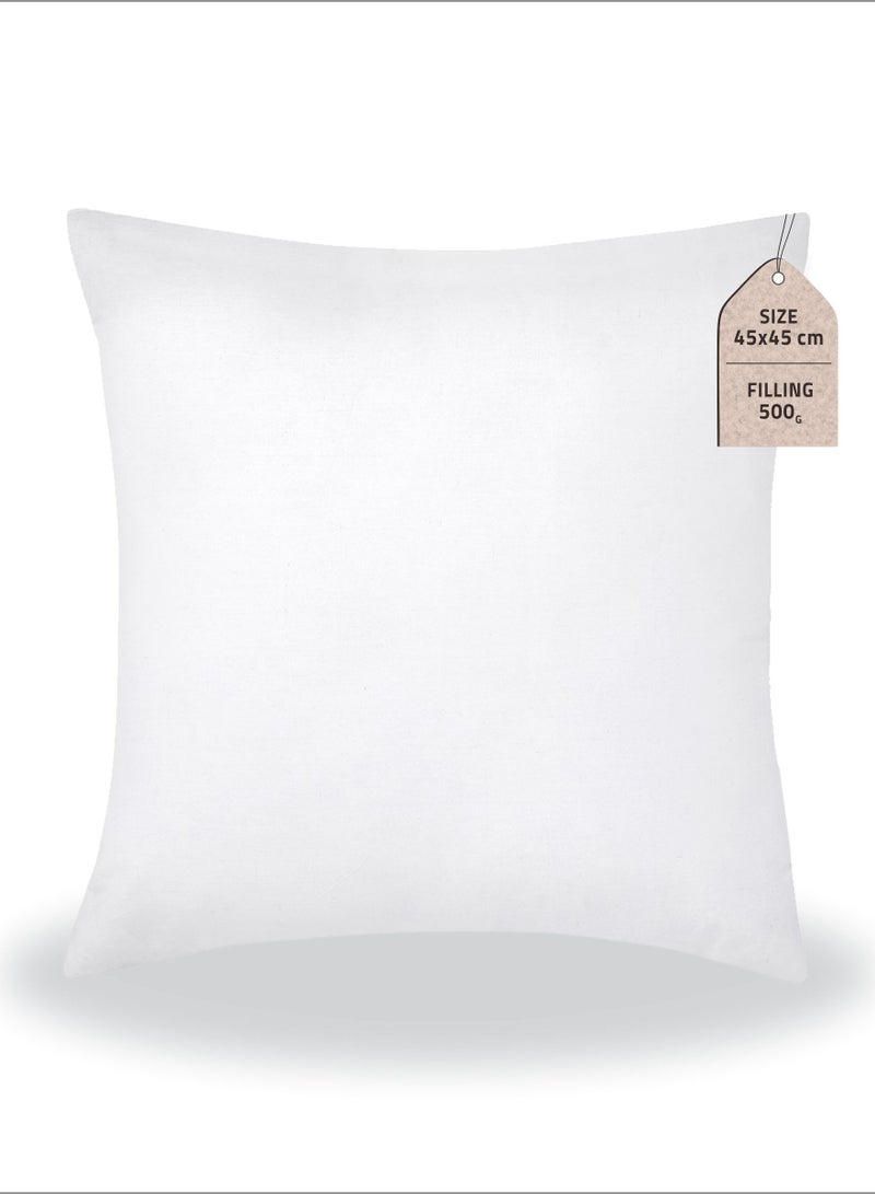 Donetella Cushion Insert 1-Piece 45x45cm inch Soft Brushed Microfiber Throw Pillow Insert, Perfect Support Ideal For Sofas, Chair and Couch, White - Image 1