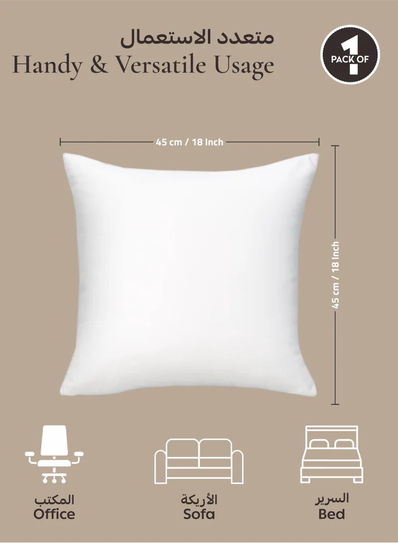 Donetella Cushion Insert 1-Piece 45x45cm inch Soft Brushed Microfiber Throw Pillow Insert, Perfect Support Ideal For Sofas, Chair and Couch, White
