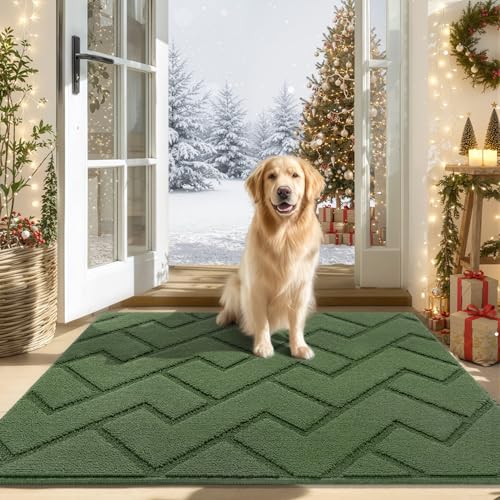 hicorfe Indoor Door MatNon Slip Door Mats32x48 Front Back Door Mat Rubber BackingAbsorbent Resist Dirt Entrance Inside Floor Mats for Entryway Washable LowProfileGreen