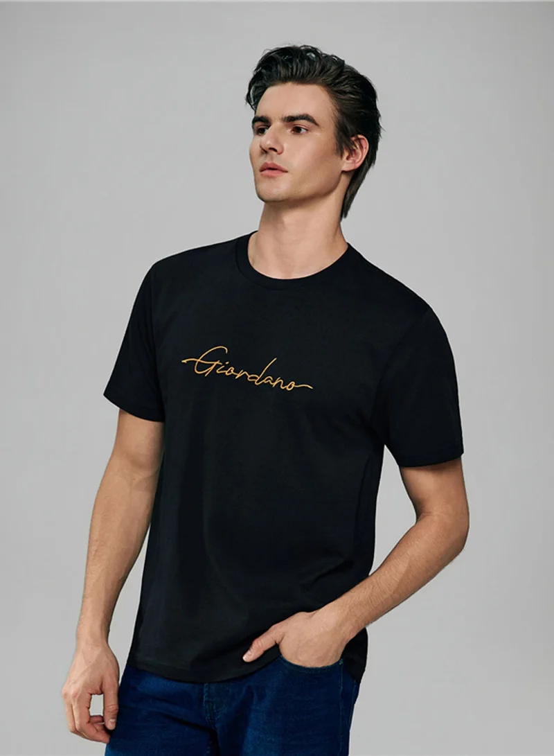 جيوردانو Men’s Slim Fit Cotton Signature Print Tee