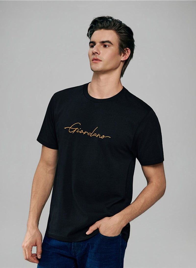 GIORDANO تي شيرت قطن بتصميم مميز للرجال بقصة ضيقة - Image 1