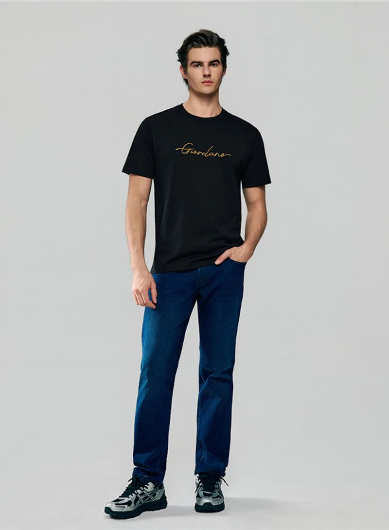 جيوردانو Men’s Slim Fit Cotton Signature Print Tee