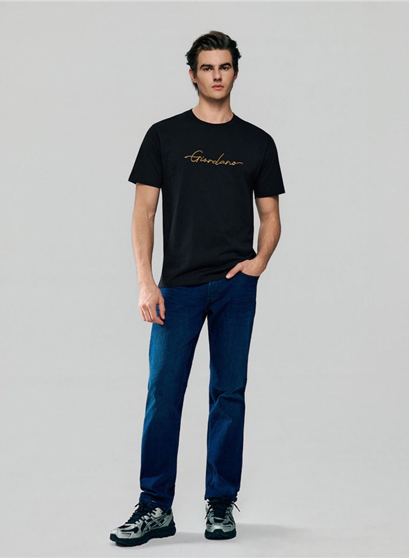 GIORDANO تي شيرت قطن بتصميم مميز للرجال بقصة ضيقة - Image 2