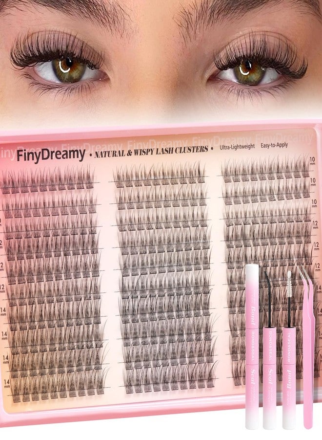 FinyDreamy Spider Lash Clusters Kit Wispy Breeze Eyelash Clusters Lashes Short DIY Lash Extension Kit Natural C Curl Individual Lashes Cluster Eyelash Soft Thin Band with Bond Seal Tweezers(10-14mm Kit 300PCS) - Image 1