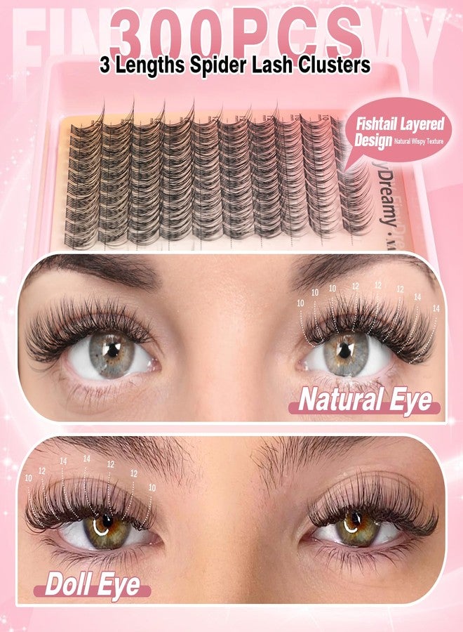FinyDreamy Spider Lash Clusters Kit Wispy Breeze Eyelash Clusters Lashes Short DIY Lash Extension Kit Natural C Curl Individual Lashes Cluster Eyelash Soft Thin Band with Bond Seal Tweezers(10-14mm Kit 300PCS) - Image 4