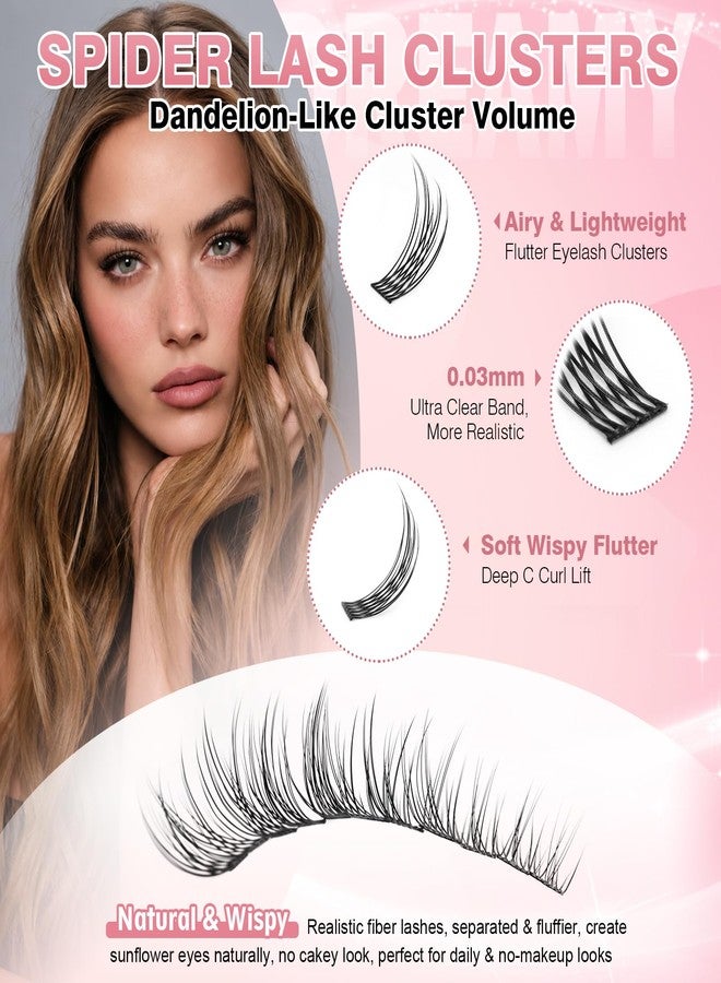 FinyDreamy Spider Lash Clusters Kit Wispy Breeze Eyelash Clusters Lashes Short DIY Lash Extension Kit Natural C Curl Individual Lashes Cluster Eyelash Soft Thin Band with Bond Seal Tweezers(10-14mm Kit 300PCS) - Image 2