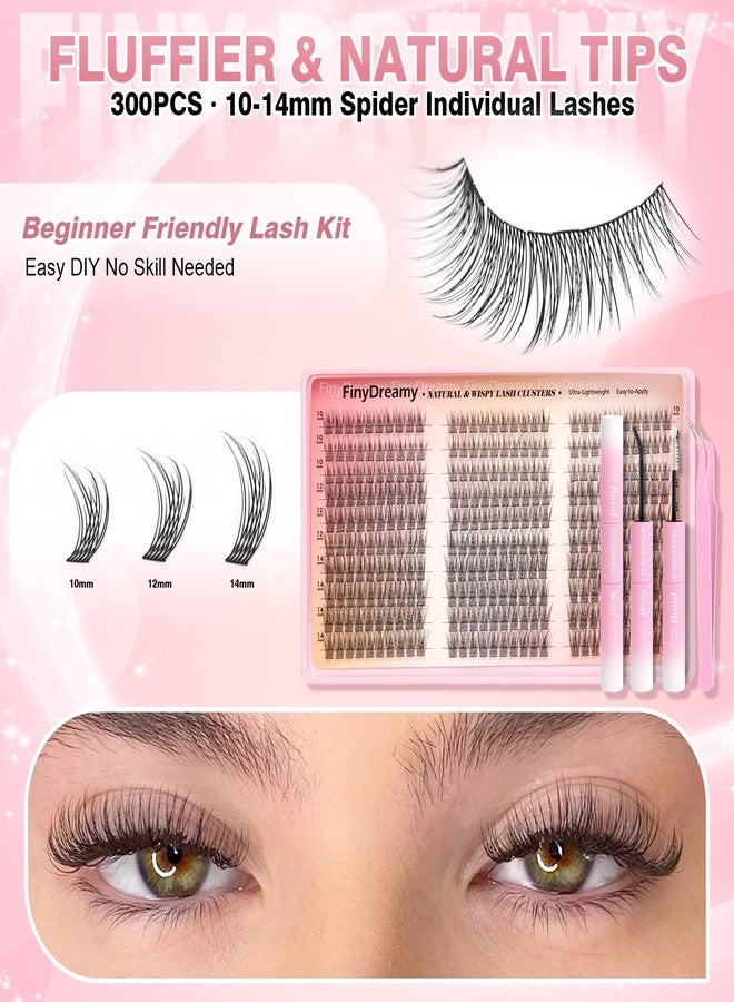 FinyDreamy Spider Lash Clusters Kit Wispy Breeze Eyelash Clusters Lashes Short DIY Lash Extension Kit Natural C Curl Individual Lashes Cluster Eyelash Soft Thin Band with Bond Seal Tweezers(10-14mm Kit 300PCS) - Image 3