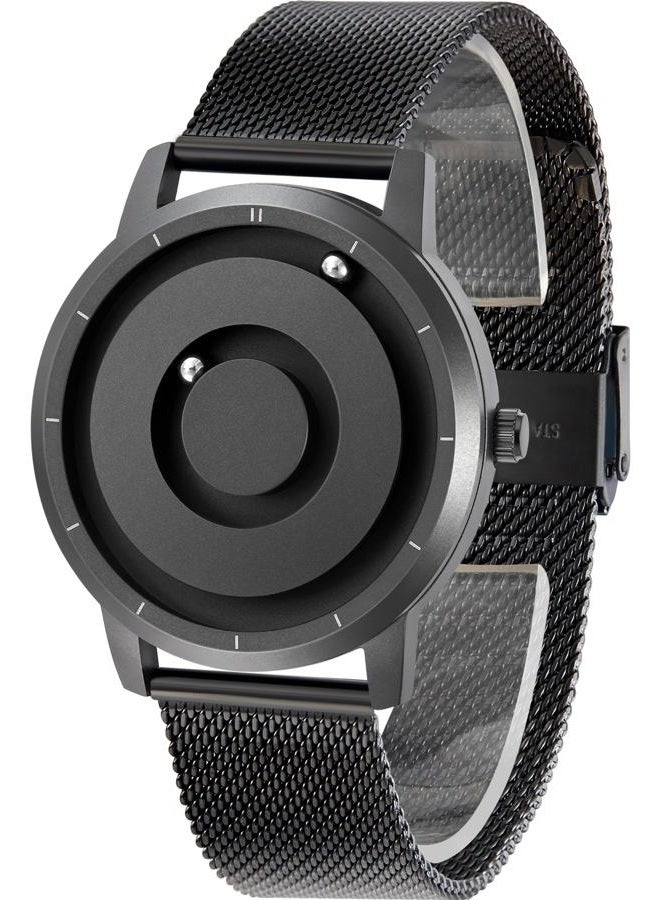 EUTOUR Men's Magnetic Watch No Glass Ball Bearing Quartz Wrist Watches with Black Stainless Steel Strap - Image 1