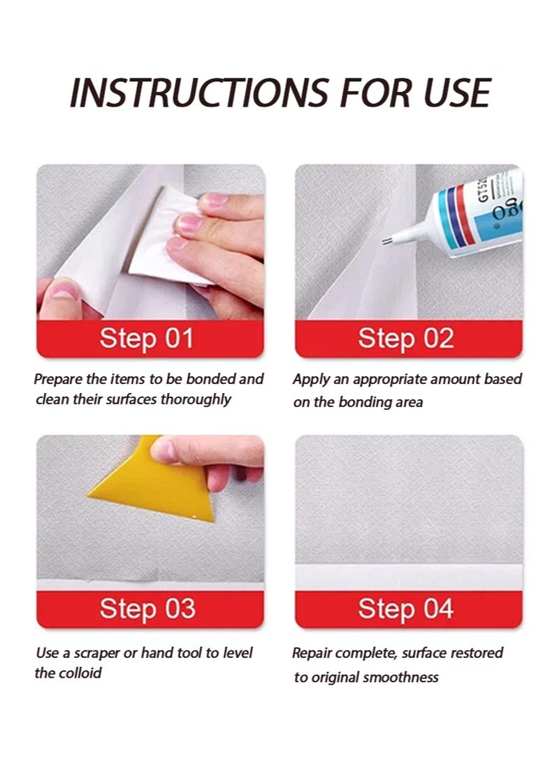 Aikanbo 2 Pack Wallpaper Repair Adhesive with Squeegee Transparent Wallpaper Glue Set for Repairing Tears，Seams，and Edges Super Strong Adhesive，Easy to Apply （60ml + 60ml） - Image 2