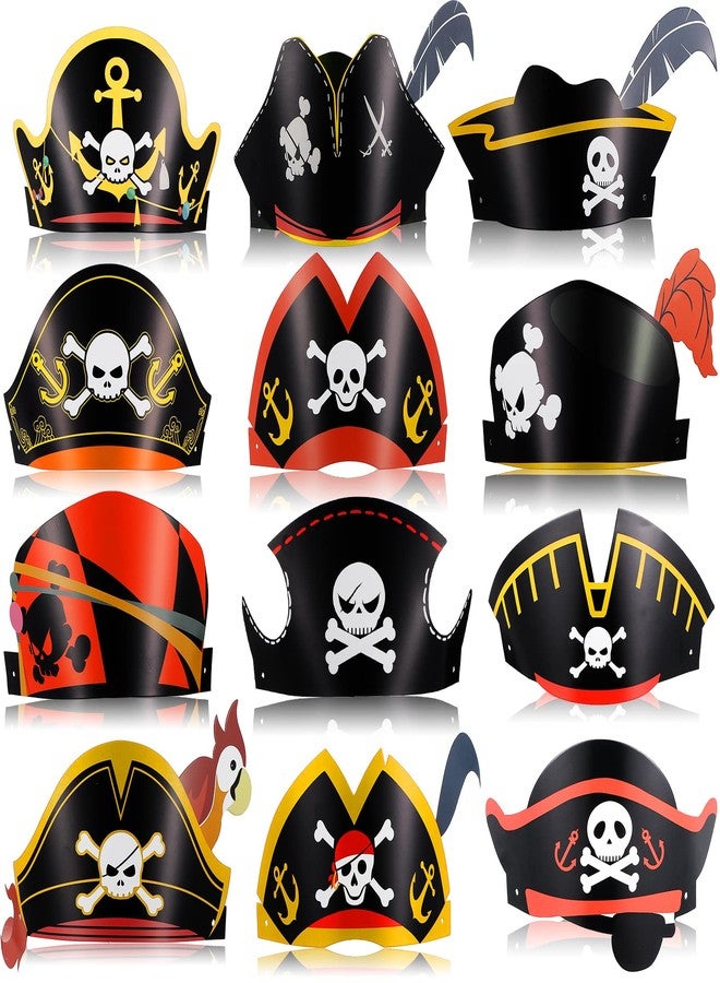 Funtery 48 Pcs Pirate Hat Halloween Pirate Party Accessories Kids Paper Costume Cap for Caribbean Cosplay Favors(Classic) - Image 1
