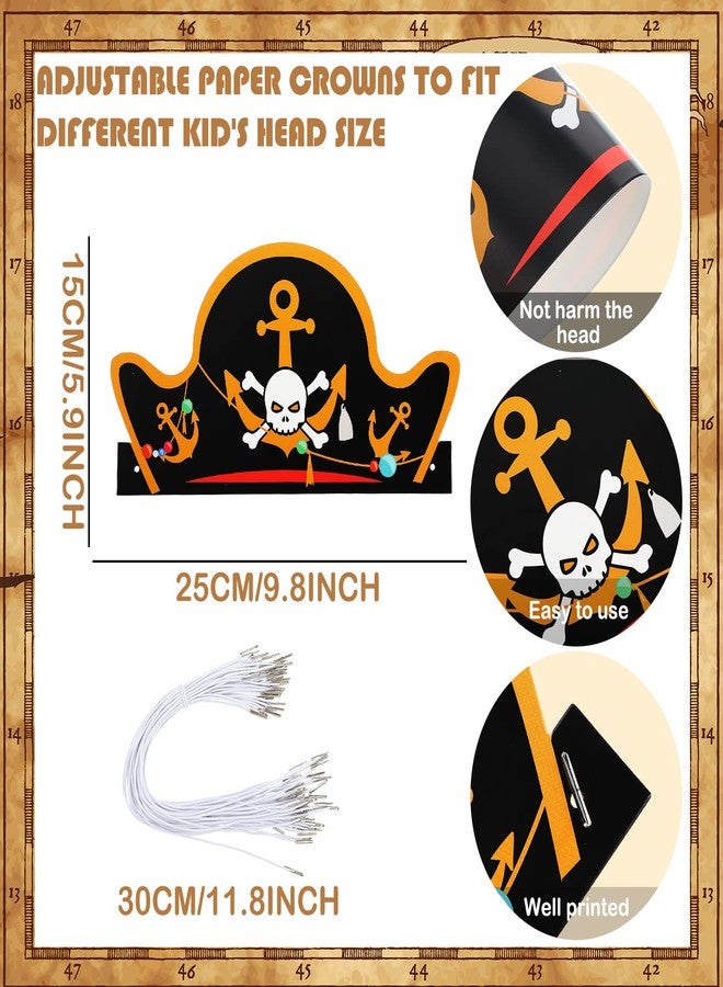 Funtery 48 Pcs Pirate Hat Halloween Pirate Party Accessories Kids Paper Costume Cap for Caribbean Cosplay Favors(Classic) - Image 3