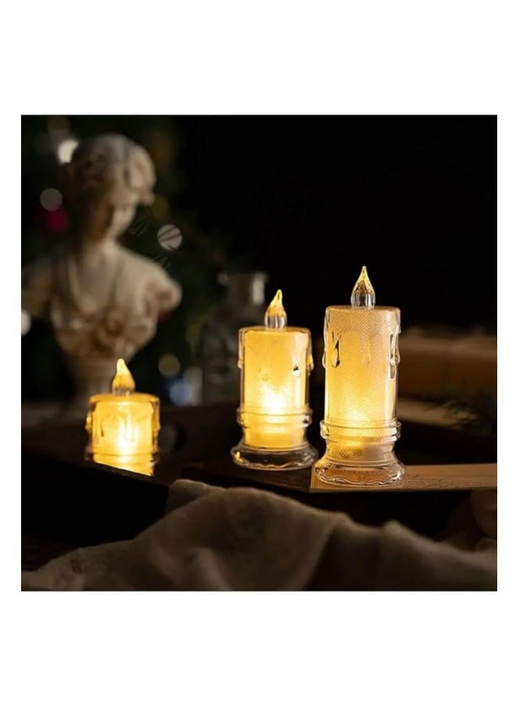 شمعة كريستال كهربائية متوهجة، شمعة بدون لهب لتزيين حفلات الزفاف والكريسماس وأعياد الميلاد والمنزل (مجموعة من 3 قطع)، - Image 3