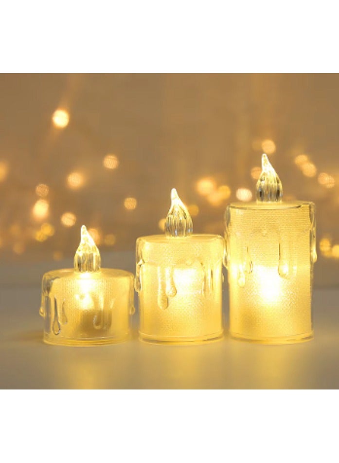 شمعة كريستال كهربائية متوهجة، شمعة بدون لهب لتزيين حفلات الزفاف والكريسماس وأعياد الميلاد والمنزل (مجموعة من 3 قطع)، - Image 4