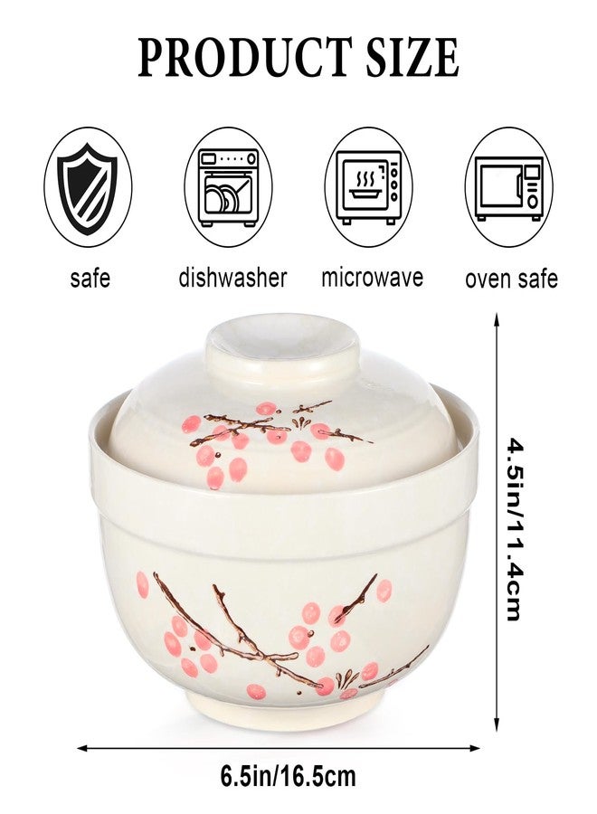 mekueeex 2 Pack Ceramic Ramen Noodle Bowl, 27 OZ Big Ramen Bowl with Lid, Japanese Hand-Painted Ceramic Tableware, Durable Floral Soup Bowl for Noodles, Porridge, Rice, Dishwasher Safe(Pink, Beige) - Image 2