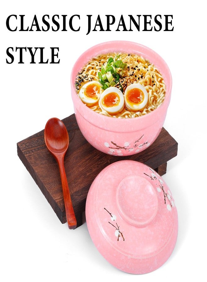 mekueeex 2 Pack Ceramic Ramen Noodle Bowl, 27 OZ Big Ramen Bowl with Lid, Japanese Hand-Painted Ceramic Tableware, Durable Floral Soup Bowl for Noodles, Porridge, Rice, Dishwasher Safe(Pink, Beige) - Image 5