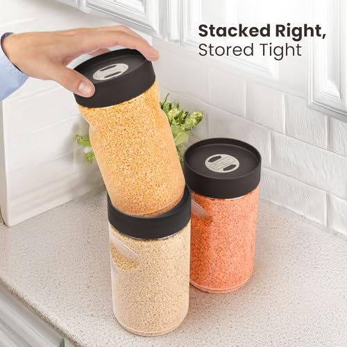 FLAIR StackUp 2000 ML Storage Jars Set of 3 (BROWN) – Airtight Lid, Stackable PET Storage Jars for Kitchen Storage – Perfect for Spices, Pulses, Cereals, Cookies, Dry Food & More - Image 5