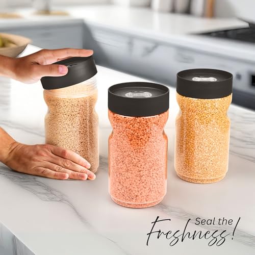 FLAIR StackUp 2000 ML Storage Jars Set of 3 (BROWN) – Airtight Lid, Stackable PET Storage Jars for Kitchen Storage – Perfect for Spices, Pulses, Cereals, Cookies, Dry Food & More - Image 4