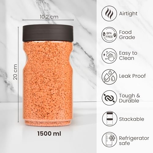 FLAIR StackUp 2000 ML Storage Jars Set of 3 (BROWN) – Airtight Lid, Stackable PET Storage Jars for Kitchen Storage – Perfect for Spices, Pulses, Cereals, Cookies, Dry Food & More - Image 3