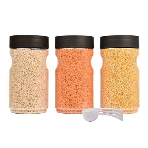 FLAIR StackUp 2000 ML Storage Jars Set of 3 (BROWN) – Airtight Lid, Stackable PET Storage Jars for Kitchen Storage – Perfect for Spices, Pulses, Cereals, Cookies, Dry Food & More - Image 1