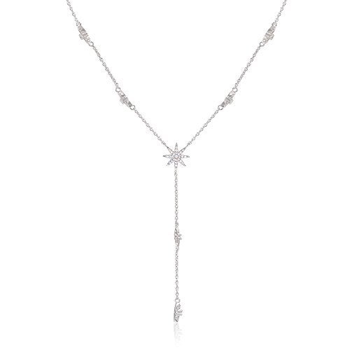 espere Star Drop Y Shaped Lariat Necklace Plated with White Gold - Image 1