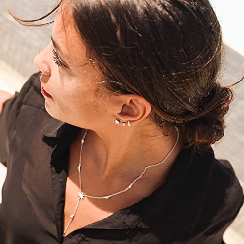 espere Star Drop Y Shaped Lariat Necklace Plated with White Gold - Image 4
