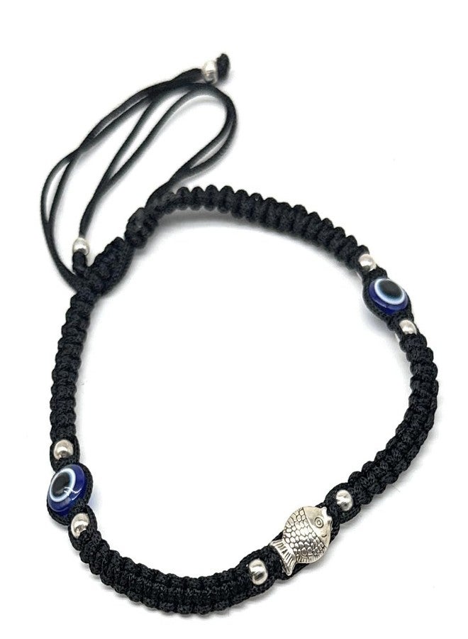 Jyokrish handmade adjustbale Black Silk dori Metal silver Fish evil eye Anklet |For Women |Girls |Nazariya |Good Luck |Payal | Free size |Single Leg - Image 1