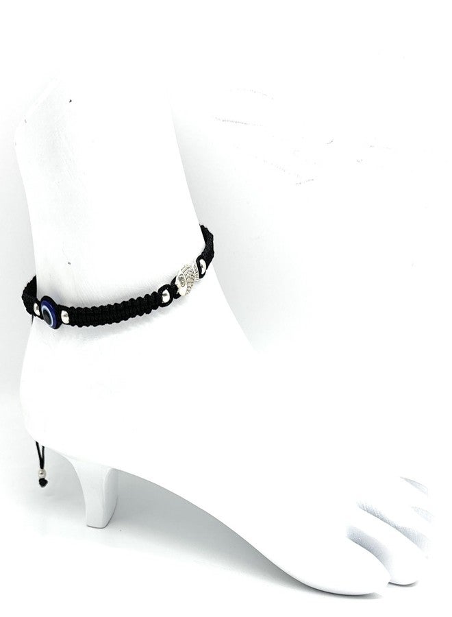 Jyokrish handmade adjustbale Black Silk dori Metal silver Fish evil eye Anklet |For Women |Girls |Nazariya |Good Luck |Payal | Free size |Single Leg - Image 3
